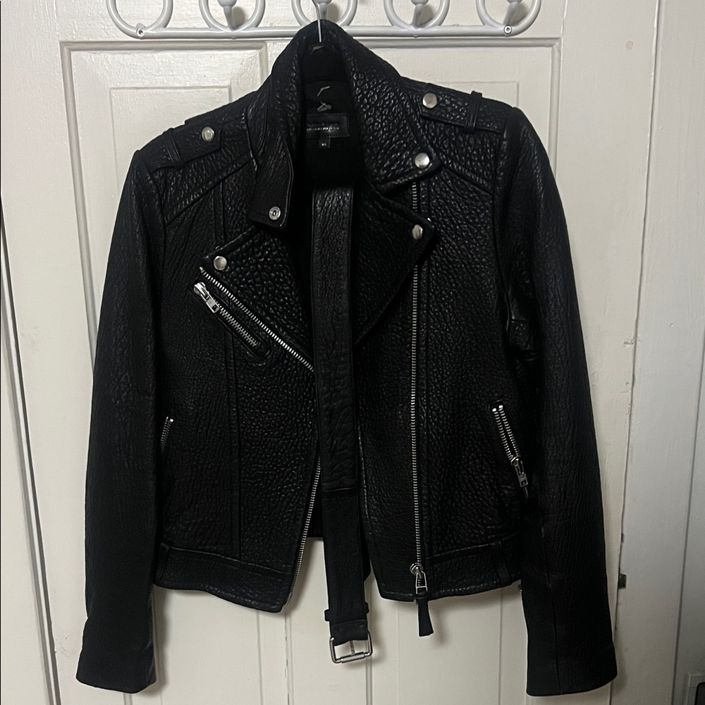 Mackage Pebbled Black Leather Moto Biker Jacket